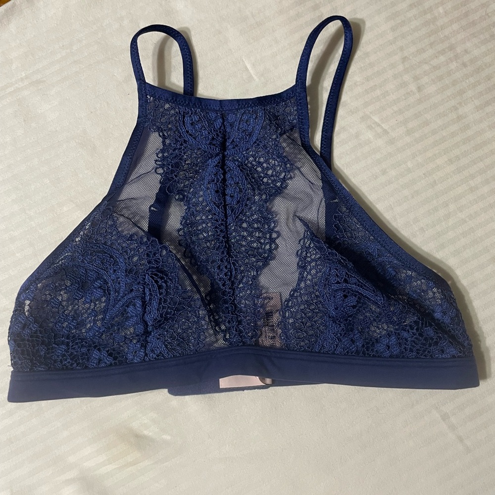 Victoria's Secret Navy Lace High-Neck Bralette